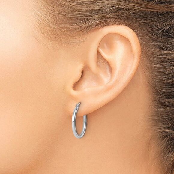 2mm Round Hoop Earrings in 10k White Gold, 20mm (3/4 Inch) - Picture 4 of 6